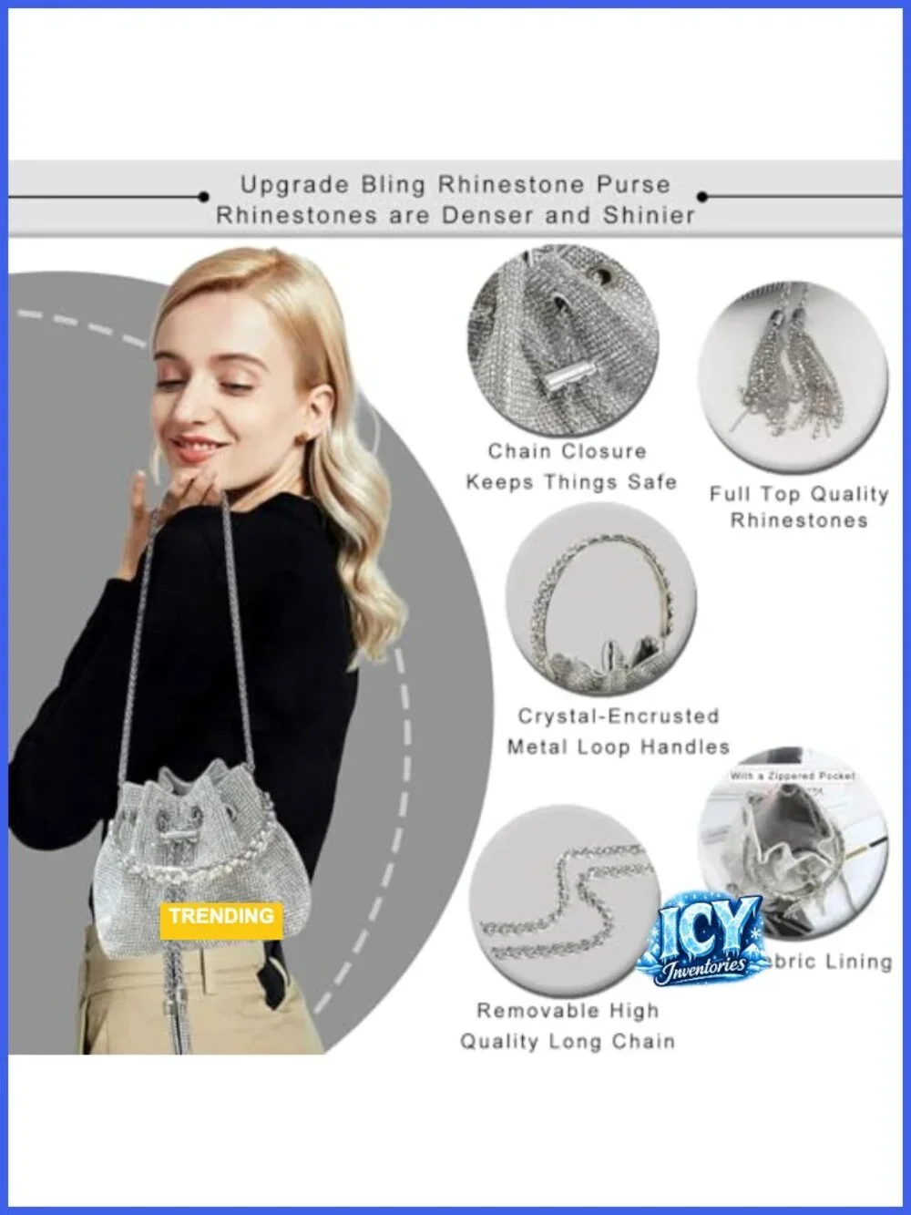 Sparkly Rhinestone Evening Bag Clutch Purse with Chain Shoulder Strap for Party